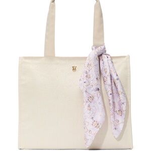 Victoria's Secret Cream Embossed Tote with Floral Scarf